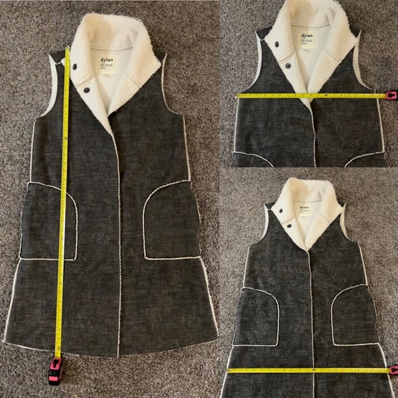 Dylan Los Angeles faux fur shearling lined long vest with pockets in dark grey. - Picture 14 of 16